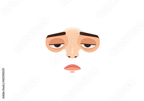 Cartoon Face Illustration: Tired Sad Expression.