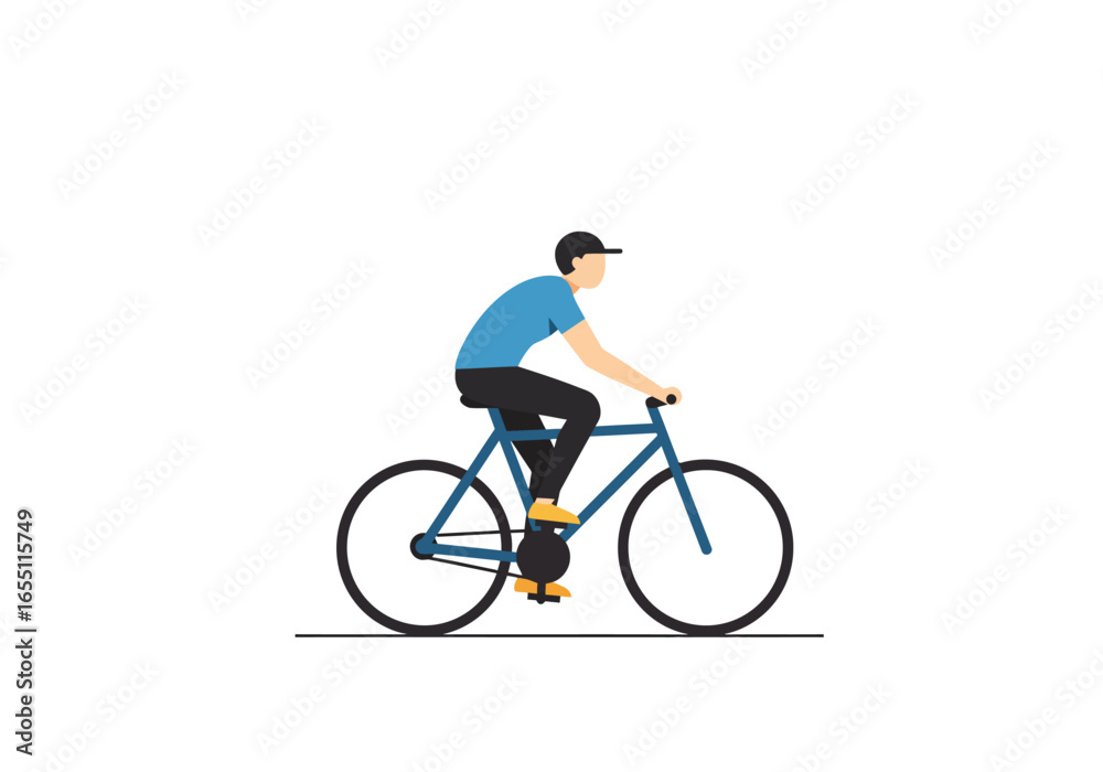 Man Riding a Blue Bicycle Side Profile Illustration. Man Riding a Blue Bicycle Side Profile Illustration.