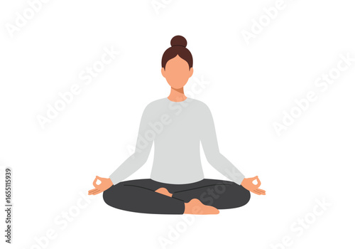 Woman in Lotus Position Practicing Yoga or Meditation.