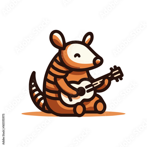 Cute Armadillo Character Playing a Ukulele - Fun Cartoon Vector Illustration with a Musical and Whimsical Vibe