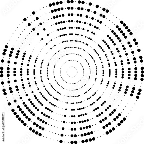 Circular pattern with dotted rays placed regularly, forming outward tapering lines.