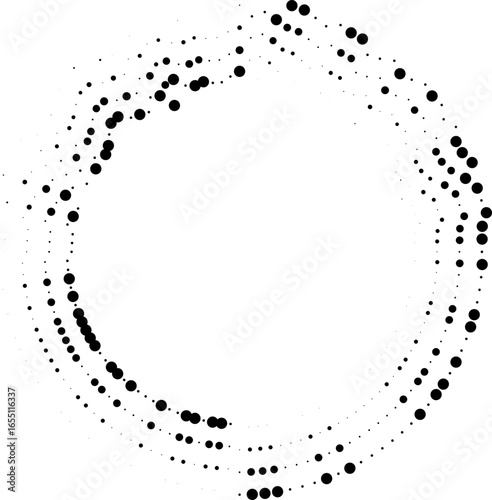 Circular dotted rays with medium irregular lines filling half of the circle.
