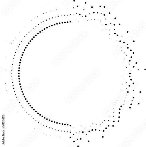 Circular dotted irregular rays surrounding a big empty space at the center.