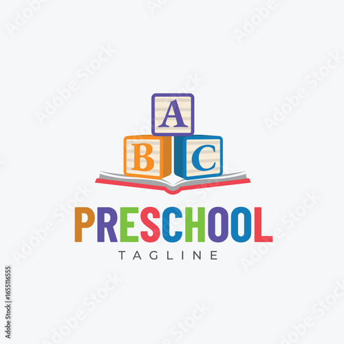 Preschool ABC Cube Logo Design. Educational Toy Block With Letters For School Or Kids Branding.