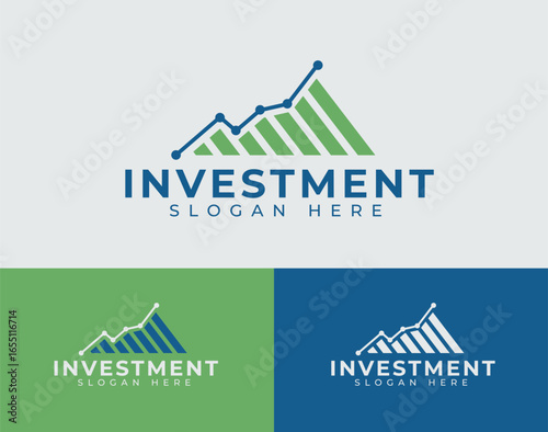 Investment Logo With Mountain Symbol. Financial And Growth Concept In Minimal Linear Style.