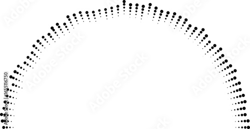 Circular dotted irregular rays covering half of the circle both inside and outside.