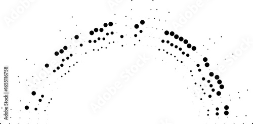 Circular dotted medium rays arranged irregularly covering half of the circle both inside and outside.
