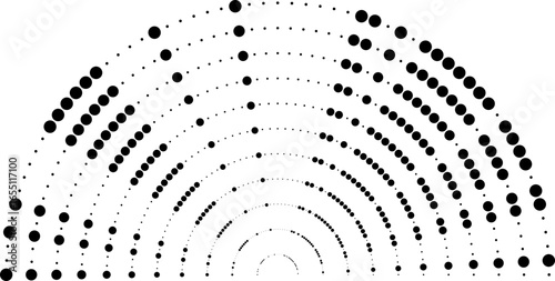 Semi-circular dotted long rays arranged in a regular pattern.