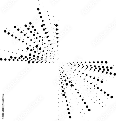 Circular dotted two long ray beams tapering outward and radiating from the center.