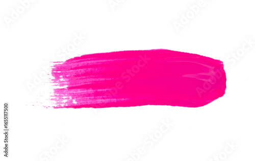 Acrylic magenta paint stroke isolated on white background