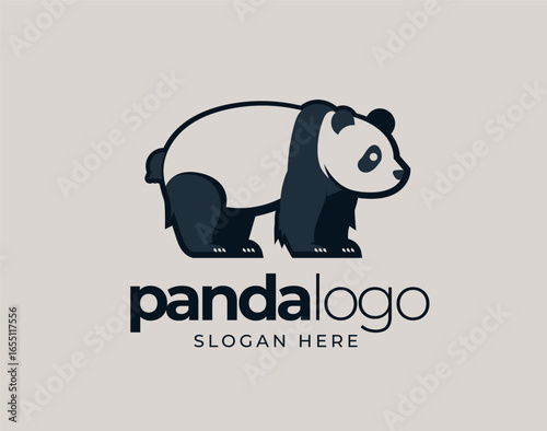 Panda Body Logo. Cute Bear Character In Simple Style.