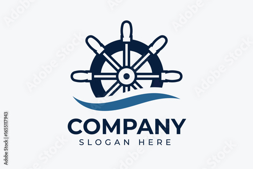 Helm Wave Logo. Nautical Symbol With Water Flow.