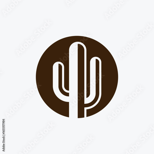 Cactus Modern Circle Logo. Round Desert Plant Emblem.
