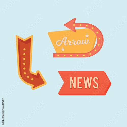 Pack of retro luminous arrow signs
