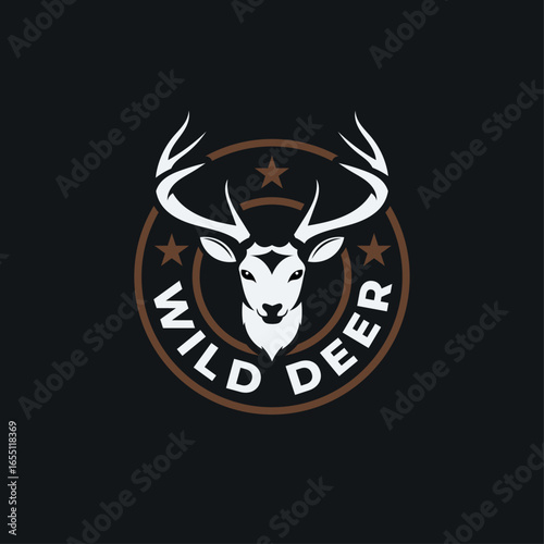 Circle Deer Head Emblem. Round Wildlife Badge.
