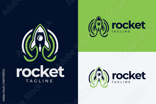 Rocket Circle Logo. Round Space Emblem Design.