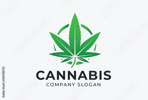 Cannabis Leaf Logo Design. Clean Marijuana Symbol For Natural Health Or Organic Brand.