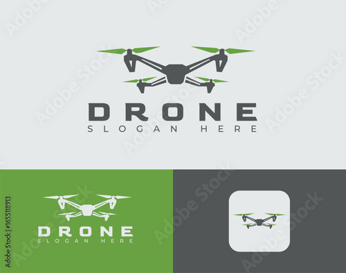 Drone Logo Design. Tech Aerial Icon With Propellers For Technology Or Photography Branding.