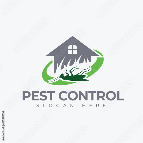 Pest Control Logo Design. Insect Symbol With Crossed Circle In Bold Clean Style.