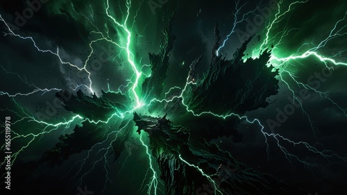Radiant Abstract Energy Rift Background with Glowing Green Jagged Edges and Plasma Glow