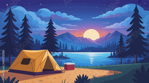 Camping Adventure by the Lake with Sunset Views and Starry Night Peaceful Outdoor Recreation in Nature
