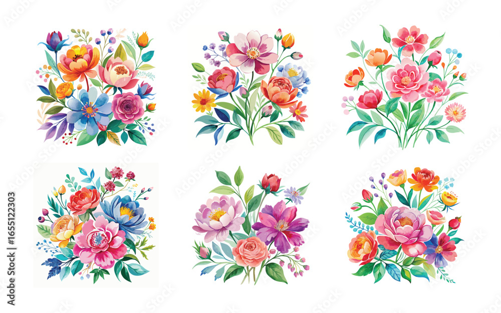 set of colorful flowers set of colorful flowers