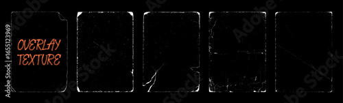 Crumpled paper pages with worn edges, vintage texture overlay with dust and grain effect. A4 grunge stamps, easy to scale. Paper old texture overlay, torn, wrinkled, grainy and other effects. Vector 