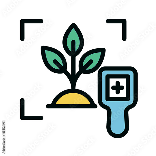 Plant monitoring device measuring growth with green leaves  