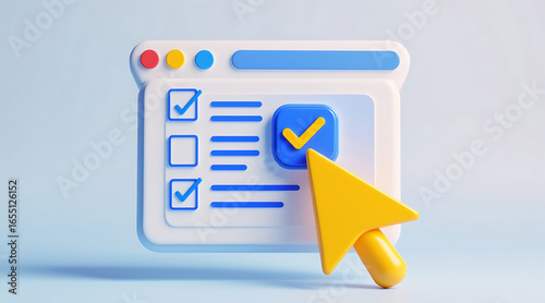 3d checklist with checkmarks and cursor, online survey form