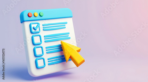 3d checklist with cursor, survey form concept