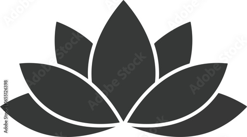 Stylized Dark Gray Lotus Flower Icon with Layered Petals.