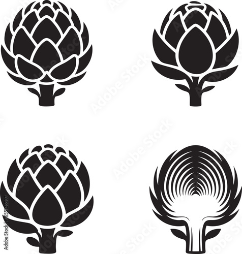 Set of Artichoke silhouette vector illustration isolated On Transparent Background