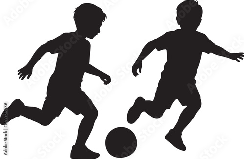 Dynamic Silhouette of Two Young Boys Playing Soccer with Energy and Enthusiasm on Transparent Backdrop