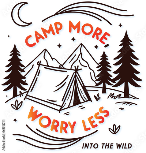 Vector illustration of a camping tent with bonfire in the forest,