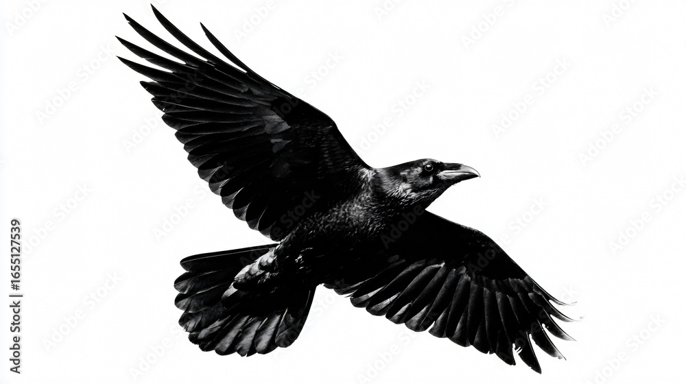 Obraz premium Elegant Ravens in Flight on White Background
