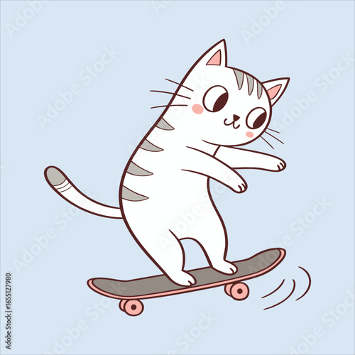 Cat skating funny vector art