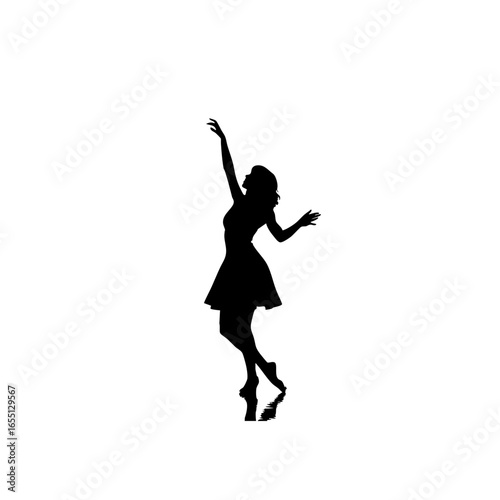 Black Silhouette of Solo Salsa Female Dancer - Flat Design on White Background - 8K High Resolution