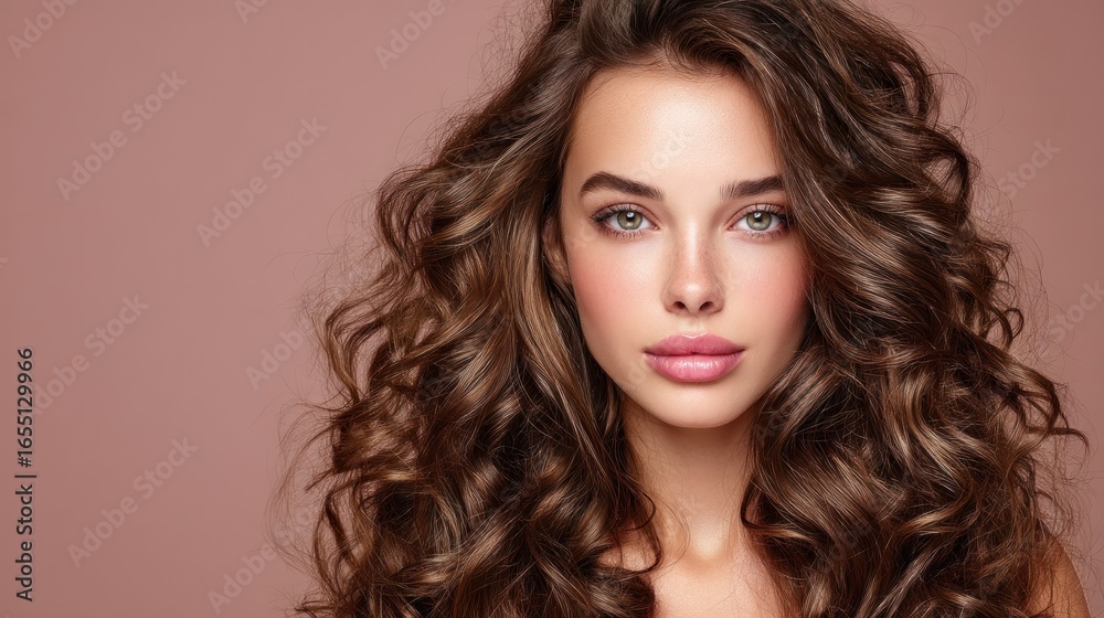 Fototapeta premium Woman with beautiful curly brown hair
