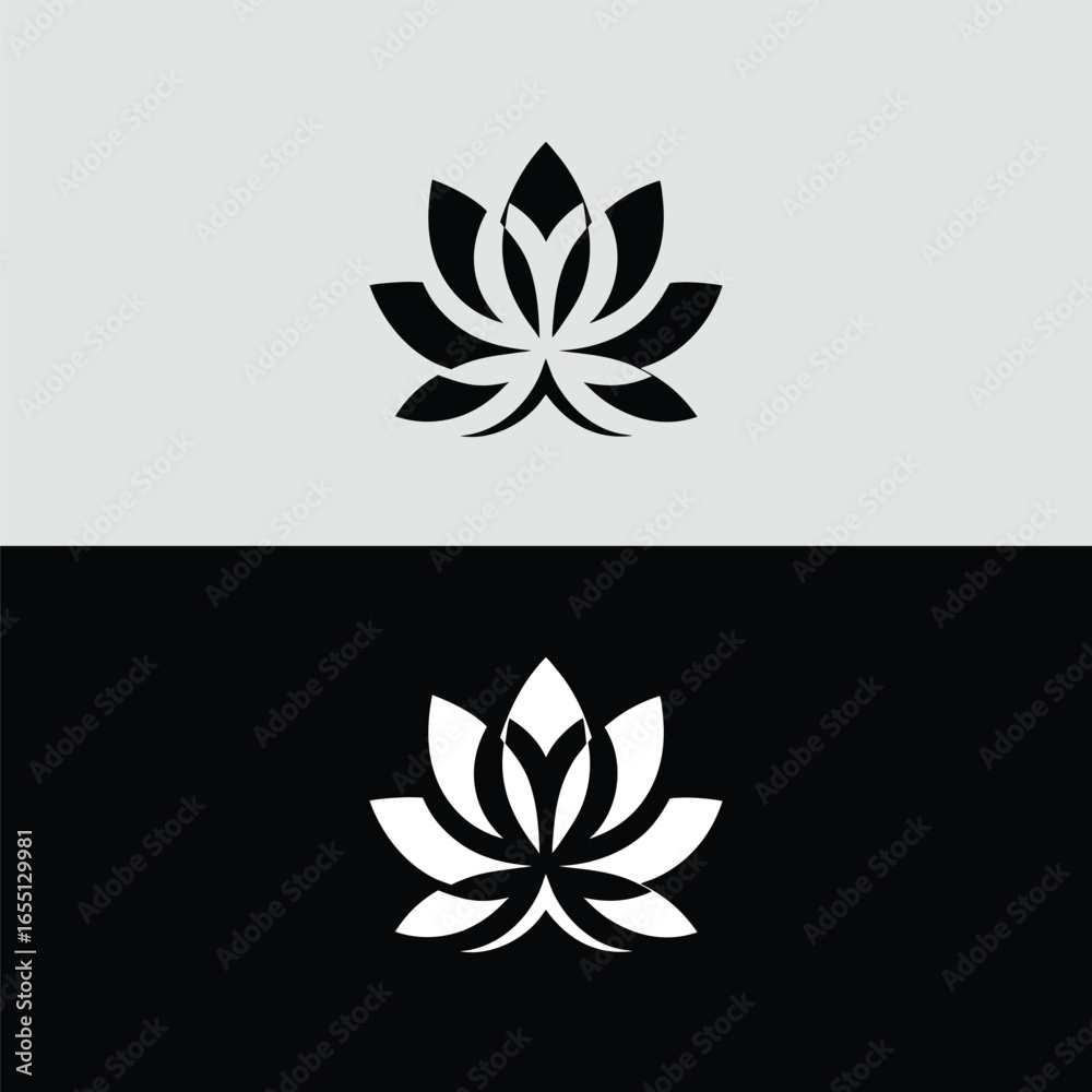 Fototapeta premium Minimalist lotus flower logo design, a symbol of purity and enlightenment, isolated on white background, ideal for spa, wellness, or yoga brand identity and corporate design