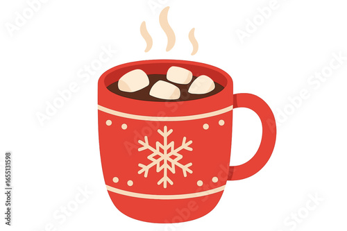 Warm cup of hot chocolate with marshmallows on a chilly winter day