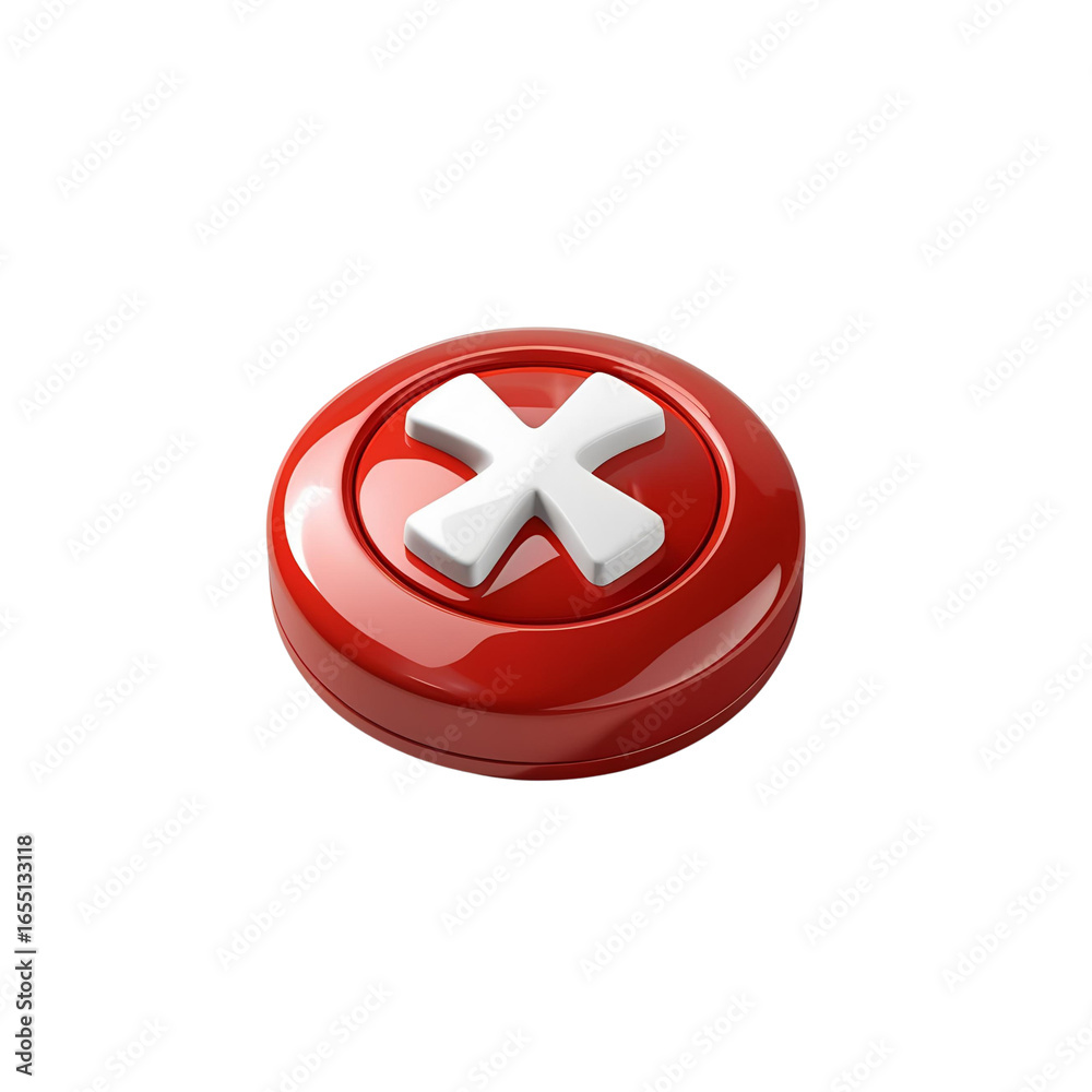 Fototapeta premium Glossy red button with white cross symbol on black background