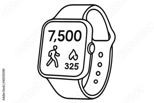 Smartwatch displaying step count and heart rate during an outdoor fitness activity in a sunny park setting