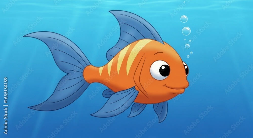 Fototapeta premium Adorable Orange Fish Cartoon Illustration