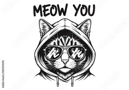 Vector art of meow you cat with sunglasses and hoodie is cool