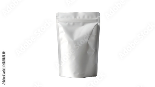 Blank White Stand Up Pouch Mockup with Zipper Closure on Transparent Background