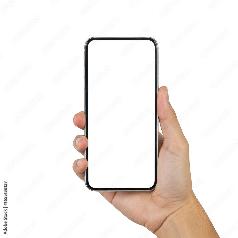 Human hand holding a modern smartphone with a blank screen for creative mockups and app design showcases transparent background Human hand holding a modern smartphone with a blank screen for creative mockups and app design showcases transparent background