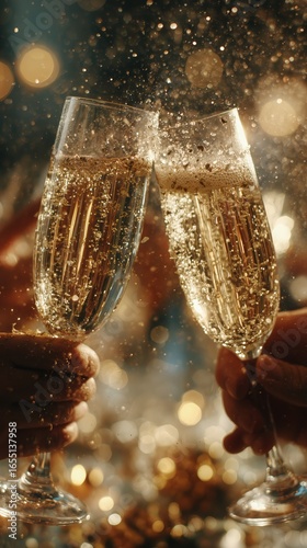 Celebrating With Cheers and Sparkling Drinks at a Festive Gathering During th...