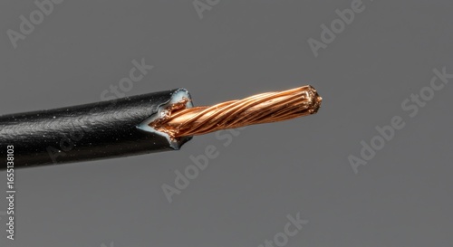 Exposed copper wire strands within black insulation
