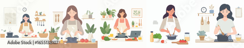vector of woman cooking in the kitchen
