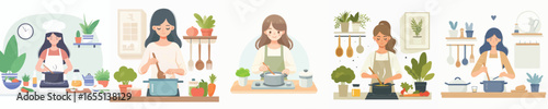 vector of woman cooking in the kitchen